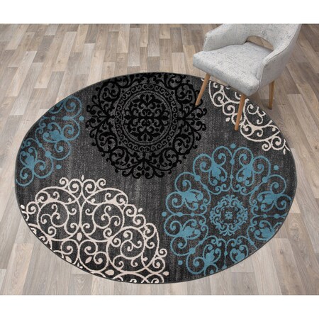 World Rug Gallery Contemporary Modern Floral Design Area Rug 6'6'' Round Gray 303GRAY6RND